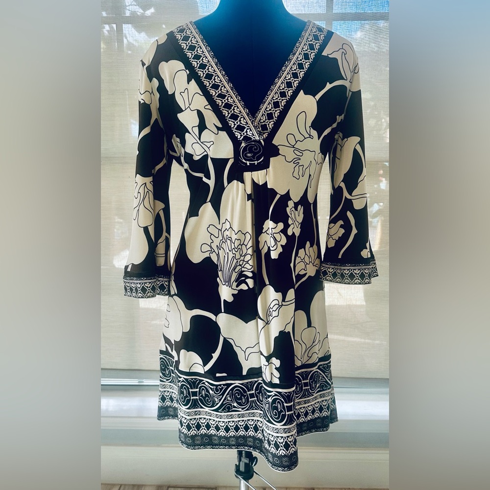 Hale Bob: Black and White Floral dress, Silk, Medium